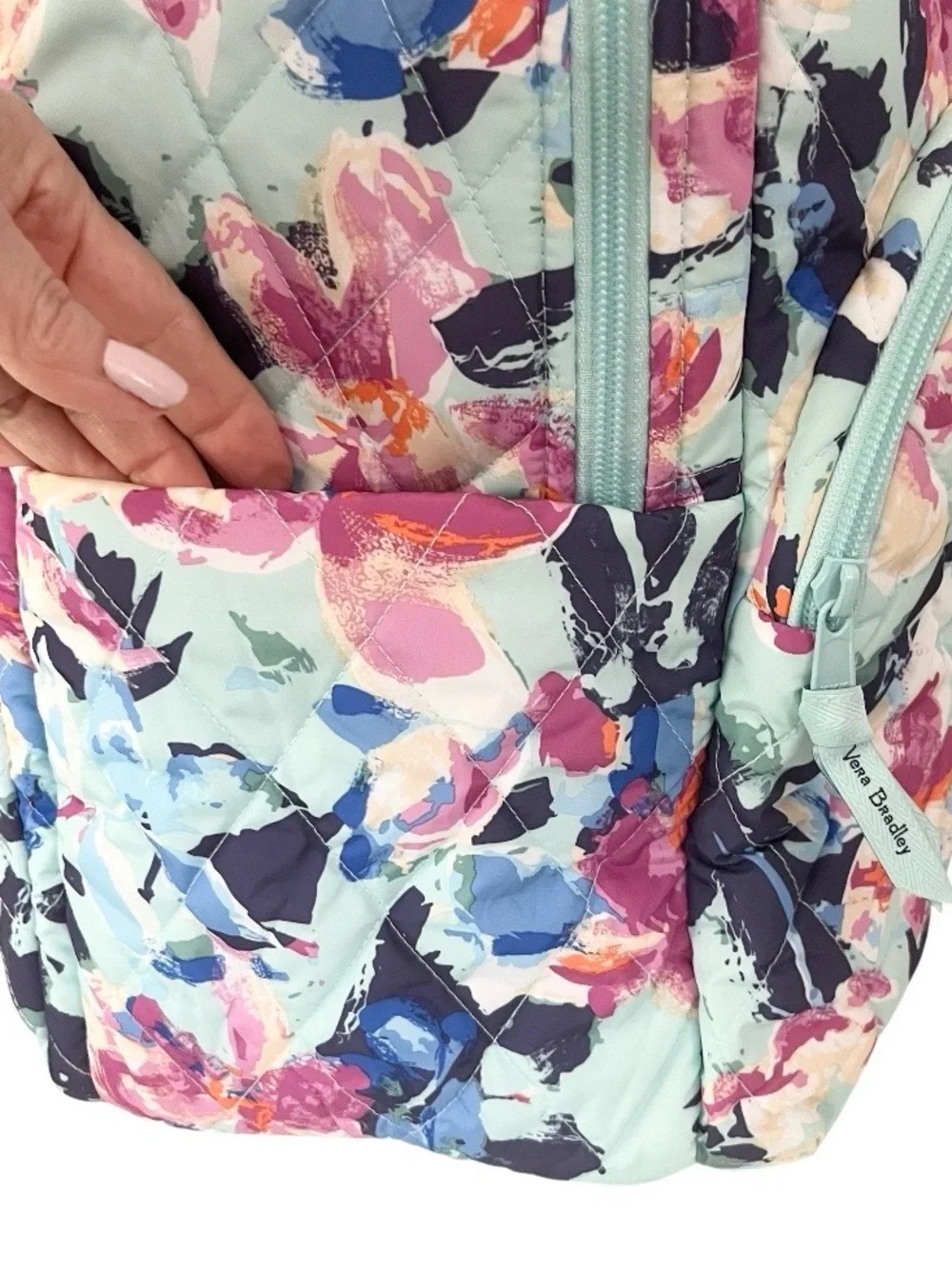 NWT Vera Bradley Extra Large Laptop School Travel Essential Backpack Aqua Floral
